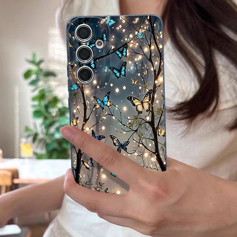 Leuchtendes Fantasy-Schmetterlingsmuster Hülle Für Samsung Galaxy A57 A56 A55 A54 5G A37 A36 A35 A34 A26 A25 A17 A16 A15 A14 Lederstruktur Silikonhülle