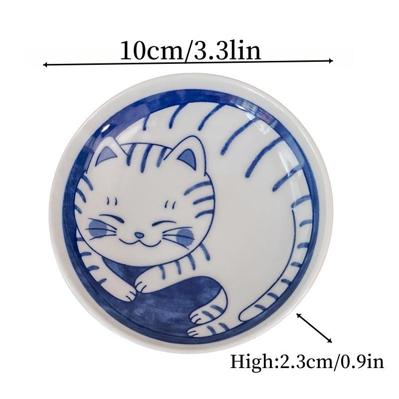 Keramický talířek na dezertní omáčku Sada nádobí Mini miska Miska na přílohu Kreativní kreslený vzor Kočka pro štěstí Malý talířek na ovoce 1 kus
