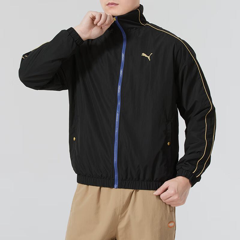 Puma Logo Running Fitness Training Fashion Casual Striped Stand Collar Jacket Men Jacket Black 631414-01