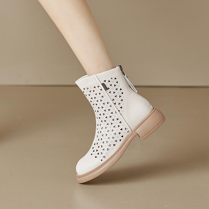 

2025 Spring Vintage Leather Hollow Martin Boots Women s Thicksole Inner Heightening Boots Women s Casual Back Zipper Women s Shoes 35