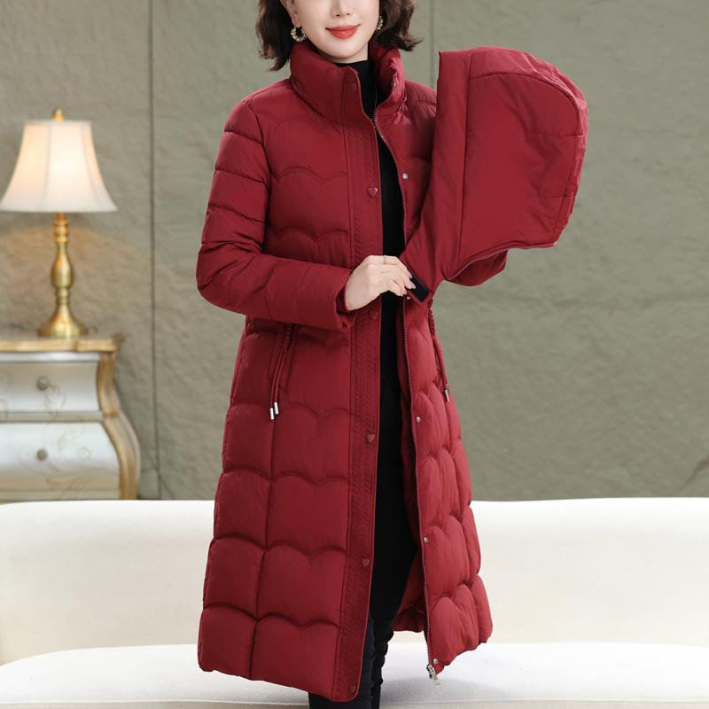 Μεγάλα Μεγέθη XL-5XL Μπουφάν Γυναικών Μέσης Ηλικίας Χειμωνιάτικα Μακριά Παρκά με Κουκούλα Χοντρά Ζεστά Κομψά Γυναικεία Μπουφάν