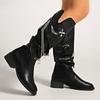 Fashion Fashion Metal Decor Knight Boots Women Autumn Black PU Leather Knee High Boots Woman Slip On Thick Heel Riding Botas Mujer 2025