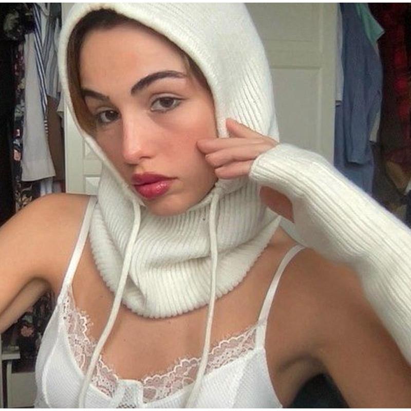 Ear Protection Hat One-piece Ladies Solid Color Knitted Warm Hat Multi-color Optional Hooded Scarf Autumn and Winter New Hat