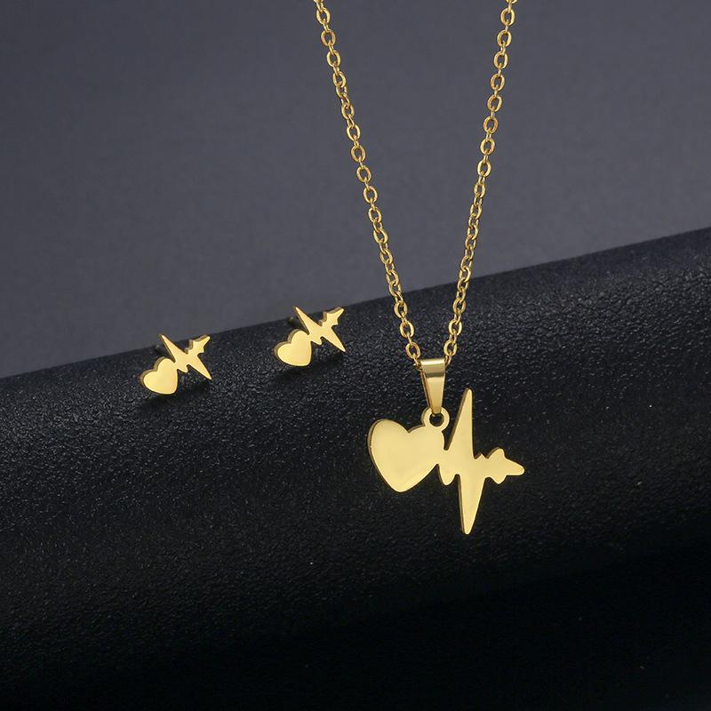Gold Color Cute Animal Footprints Earrings Set Dog Cat Footprints Paw Necklaces Pendants Women Stainless Steel Zircon TZ329