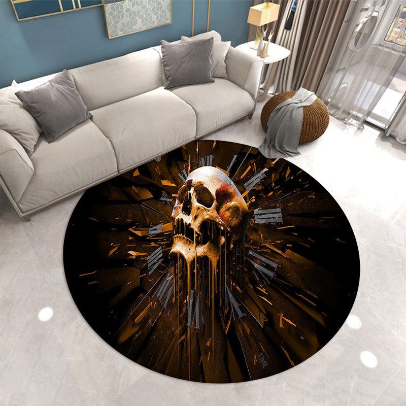 Gothic Horror Circular Carpet Skull Print Living Room Floor Mat E-sports Chair Sofa Side Anti Slip Mat Home Decoration