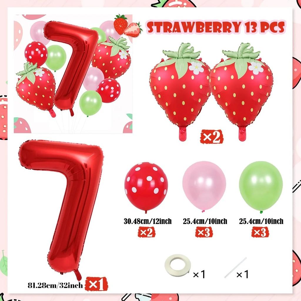 13pcs strawberry balloon aluminum foil balloon set with polka dot latex balloons for birthday party and anniversary decoration