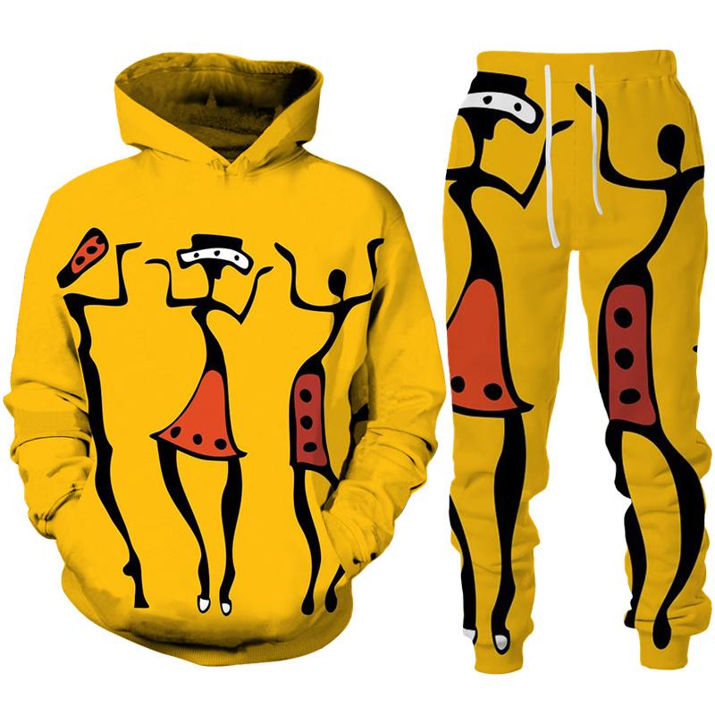 Frühling Herbst Afrikanischer Stil 3D Druck Trainingsanzug Set Mann Frau Hoodie + Hose 2-teilige Sets Dashiki Ethnisch Lässig Pullover Streetwear