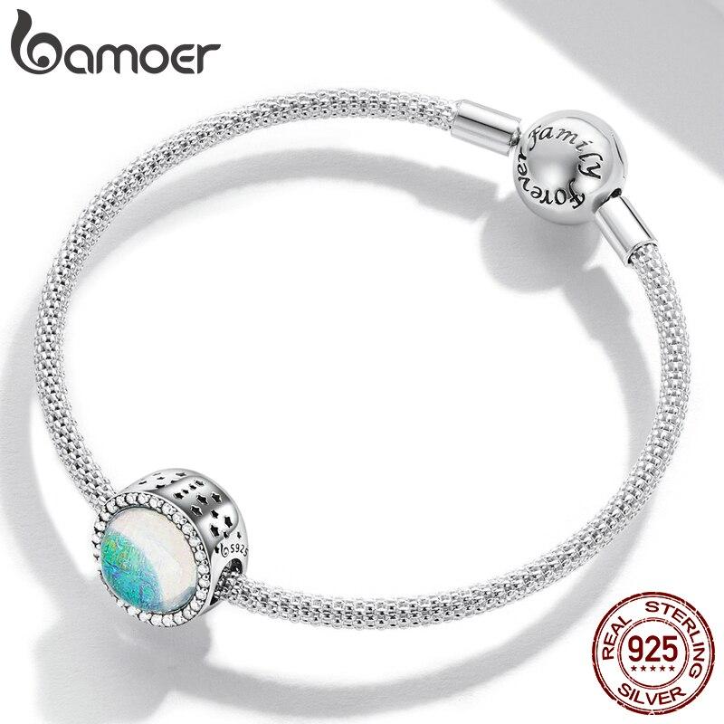 BAMOER Vintage 925 Sterling Silver Round Gorgeous Charm Pendant Fit DIY Making Bracelet Women Statement Jewelry Party Gift