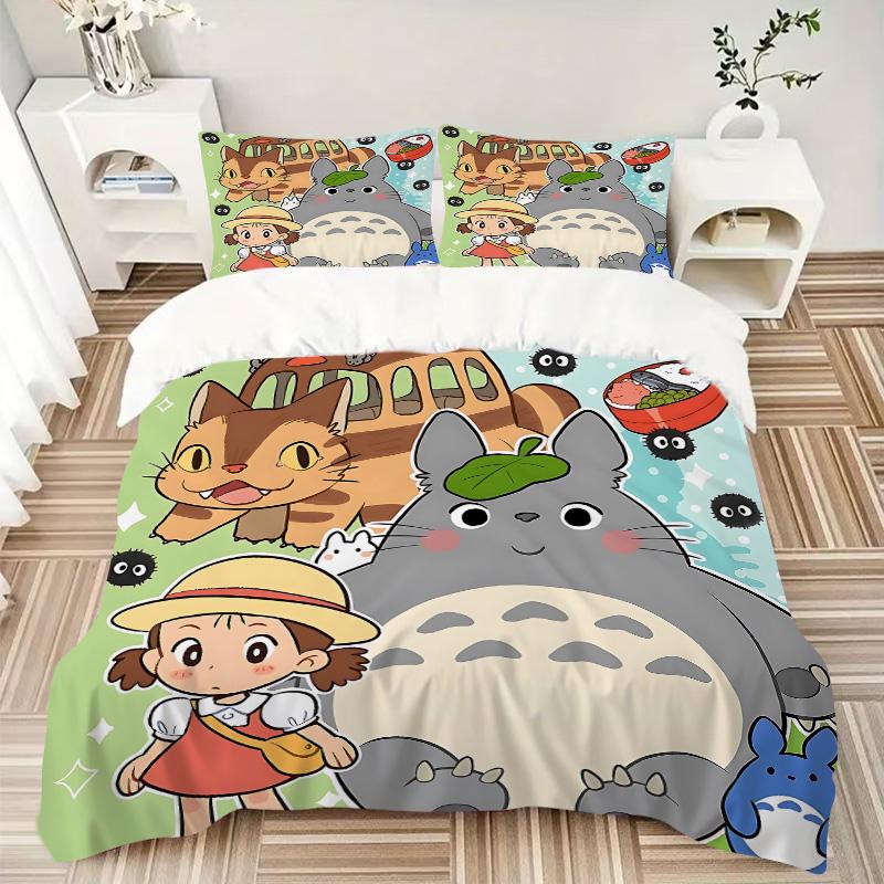 Neighbor Totoro Adventure Print 3Pcs Bedding Setduvet Cover With 2 Bedropillowcase Home Birthday Gift