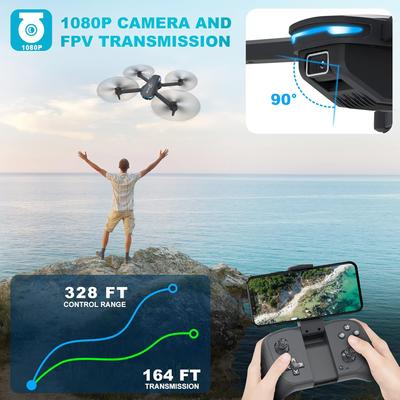 Drone avec Caméra 1080P pour Débutants et Enfants Quadcopter Pliable à Télécommande Avec Contrôle Vocal Gestes Selfie Maintien d'Altitude Démarrage à Une Touche