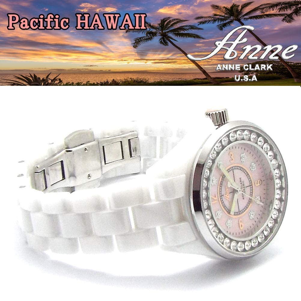 ANNE CLARK Women's Watch, Pacific Hawaii, Hypoallergenic, Full Ceramic, White Rhinestone Bezel, Skin-Friendly High-Quality Ceramic Material, Hawaiian