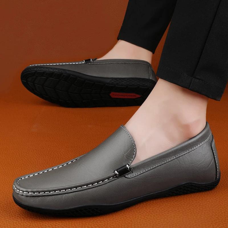 Fashion High Quality Leather Mens Casual Low Shoes Slip-On Loafers Breathable Lightweight Business Shoes Fashion Male Walking Moccasins