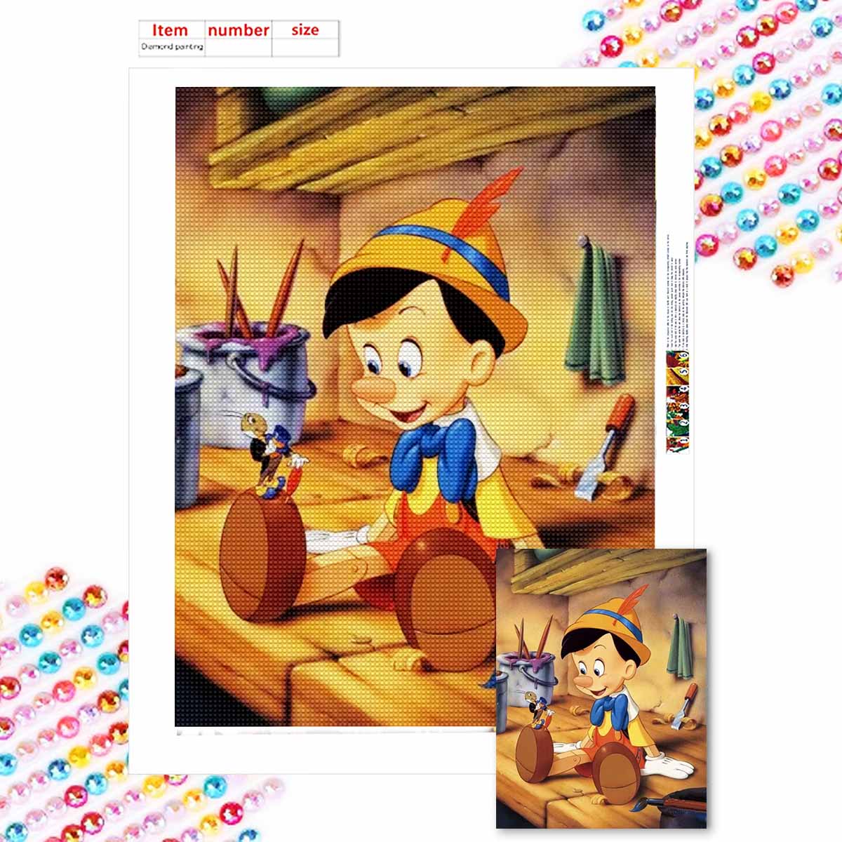 

Full Round Diamond Painting Pinocchio Art Rhinestone Picture Mosaic DIY 5D Cross Stitch Embroidery Home Decoration Round 20x30cm