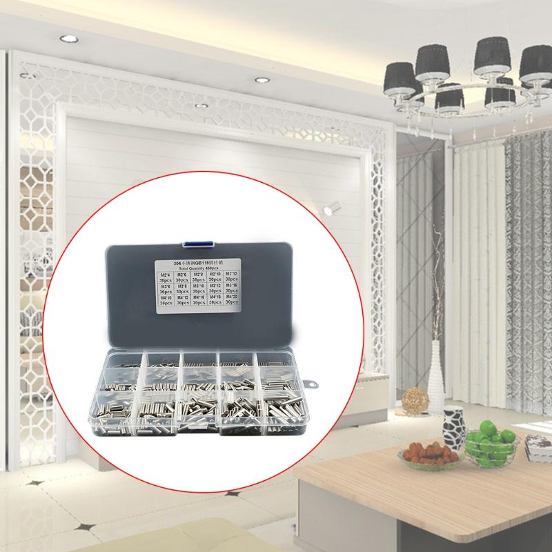 450Pcs Dowel Pin Stainless Steel Peg Support Shelves Silver Tone Locating Dowel M2 M3 M4 Slotted Pin Assortment Kit