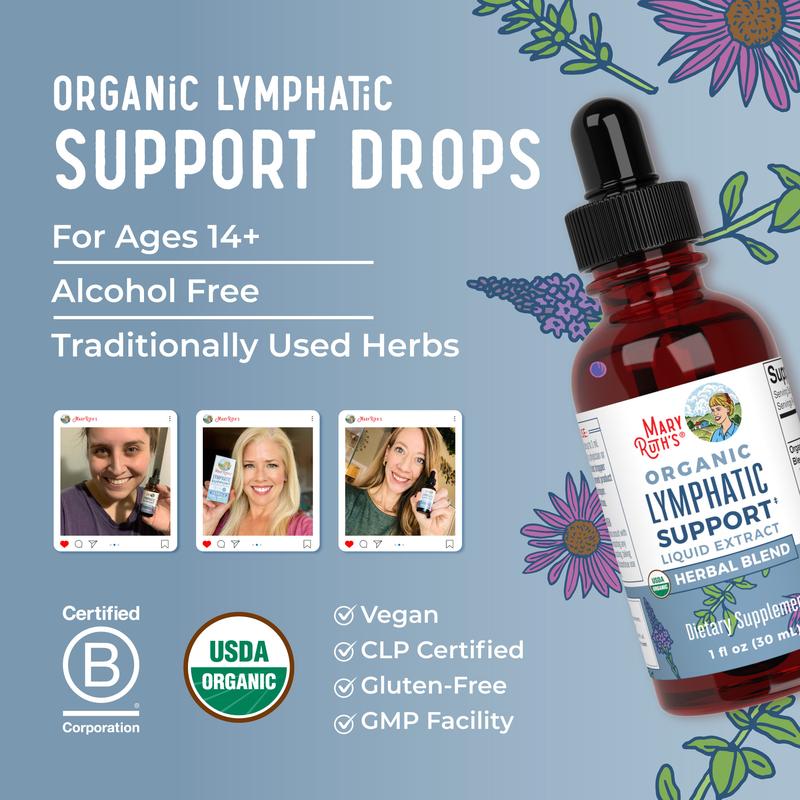 Lymphatic Support Herbal Blend Liquid Drops - Organic Lymphatic Cleanse - Echinacea & Elderberry - Blue Vervain - Vegan - 30 Servings