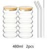350/480ml With Lid And Straw Set Of 2pcs Heat-resistant Wave Cup Beer Juice Ice Coffee Cups Cocktail Fruit Glass Drinkware