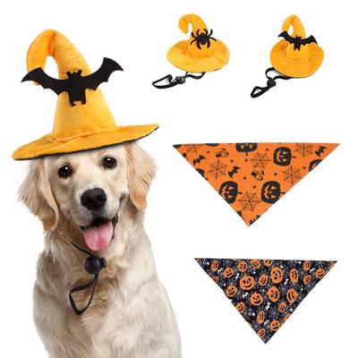 Poliestrowa czapka dla psa wiedźmy Żółte nakrycie głowy dla psa Halloween Bandana Zestaw kapeluszy Artykuły do przebierania zwierząt
