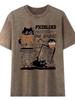 Damen Plus Size distressed gewaschene Baumwolle Kurzarm Retro Print lockeres T-Shirt