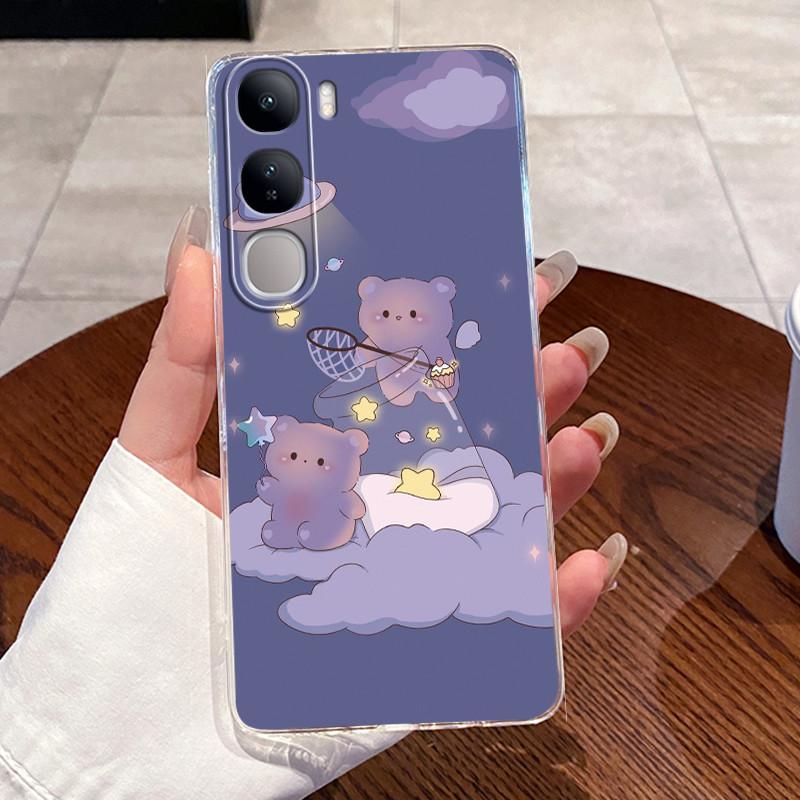 For Vivo V40 Lite (IDN) V2417 Soft TPU Back Cover For Vivo Y200 4G Cases For Vivo Y300 Clear Silicone Cute Rabbit Cat Phone Case