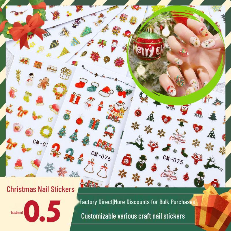 Gold Snowflake Santa Claus Christmas Nail Stickers