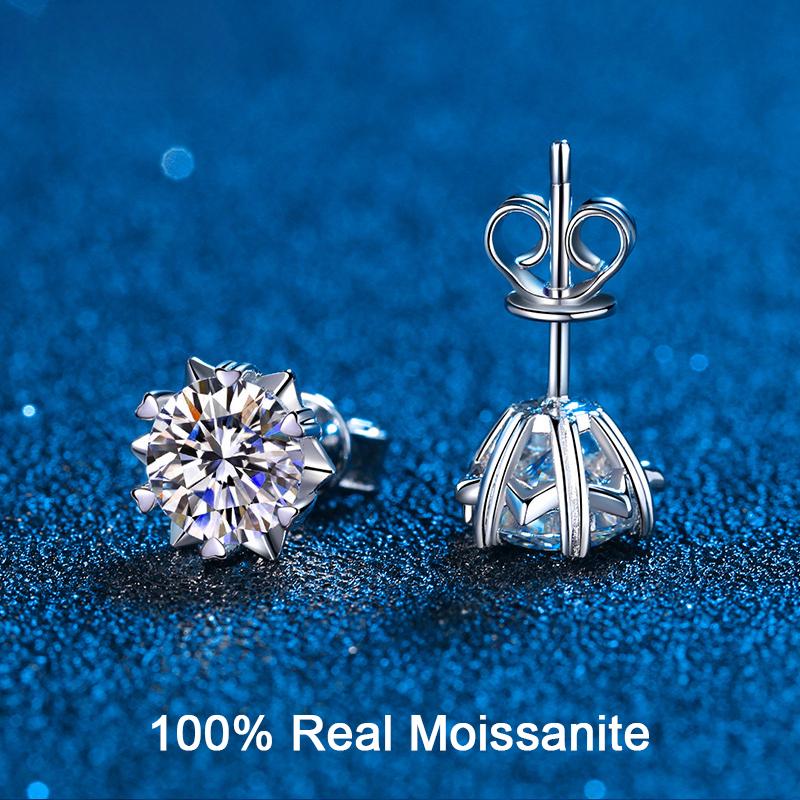 D-Farbe, 100 % Moissanit-Ohrstecker, 0,6–4 Karat, platiniertes Sterlingsilber, VVS-Labordiamant, Schneeflocken-Ohrstecker für Damen, edler Schmuck