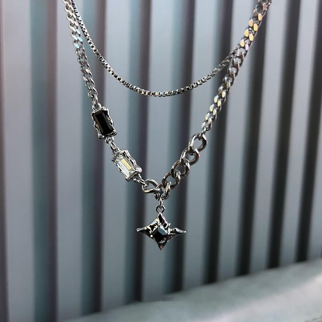 iF ME Retro Gem Star Necklace Double Layer Silver Chain Choker for Women Jewelry Accessories