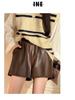 Women's PU Leather High-Waist Bootcut Shorts - 2024 Autumn/Winter Plus Size Fashion