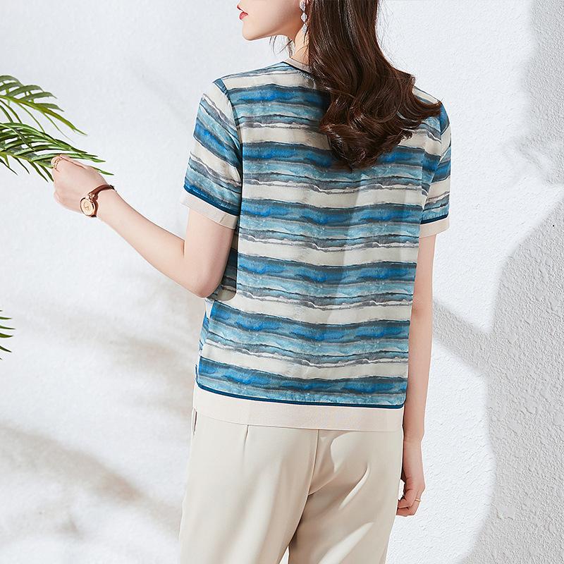 Mulberry Silk T-shirt Women's Short-sleeved  Dress Fashion Crew Neck Top, Thin Silk