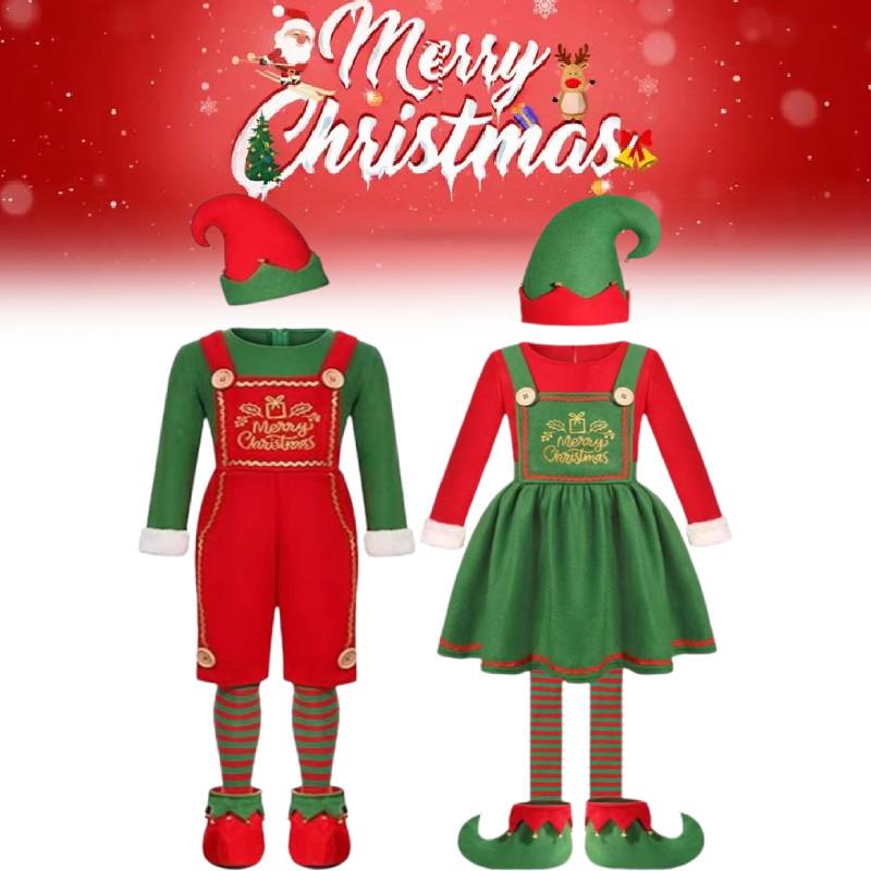 Christmas Kids Adult Elf Cosplay Costume Xmas Perform Clothes Fancy Dress Outfit