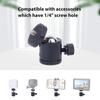 Mini Ball Head 1/4'' Screw Swivel Tripod Head Mount 360 Degree Rotating Base Adapter Ballhead for Camera Tripod Dash Cam Phone