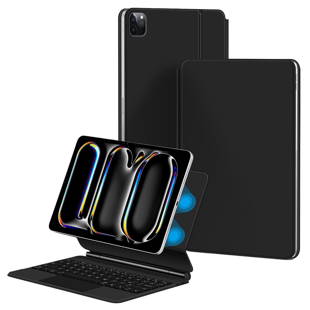 

For iPad Pro 11 (2024) Floating Magnetic Bluetooth-Compatible Keyboard (Arabic)+Leather Tablet Case Black