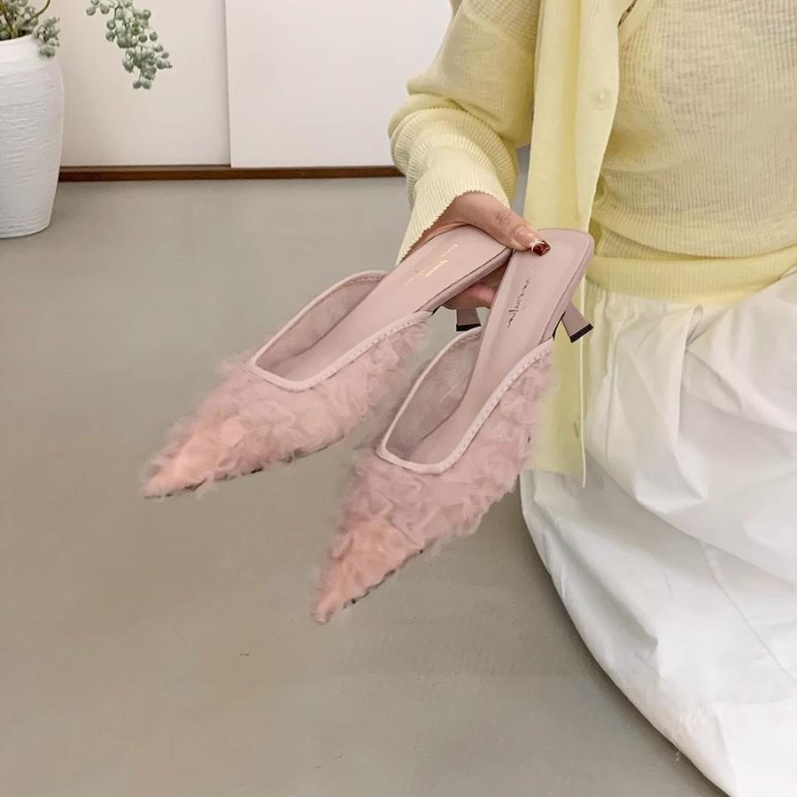 Purple bag head half slippers women's shoes wear 2025 new spring temperament high heels