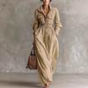 Women's Long Dress with Zipper Front, Lapel Collar and Elastic Waist for Everyday Wear