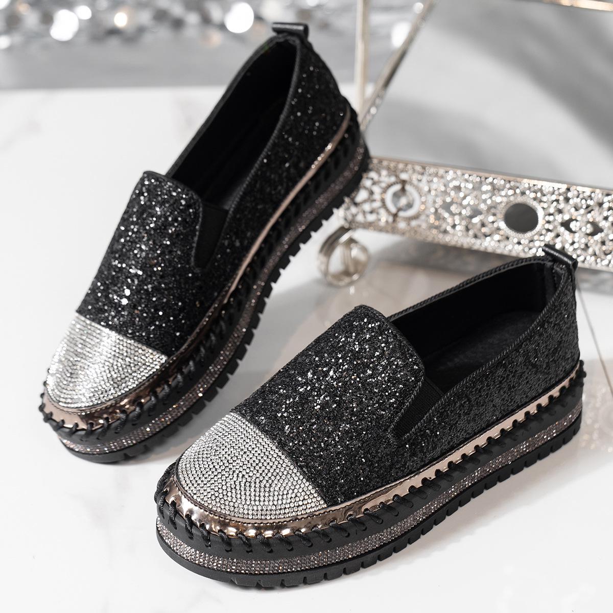 

Korean Style Rhinestone Thick-Soled Casual Loafers (Plus Size) for Spring and Autumn 2025 41 чорний