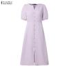 ZANZEA Women Casual V-Neck Solid Color Short Sleeve Midi Dress