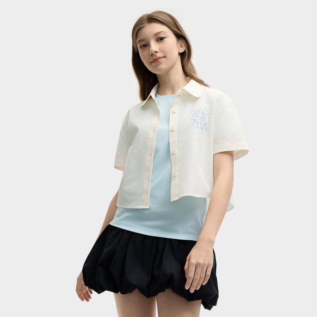 Fila Original Versatile Fashion Casual Simple Comfortable Short Sleeve Shirt Women Tops Steam-White F51W529403F-IV