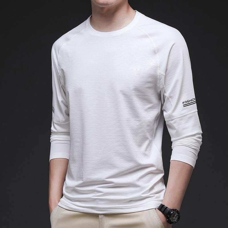 Men's Long-Sleeve Ice Silk Stretch Sports T-Shirt for Spring/Summer Fitness and Casual Wear