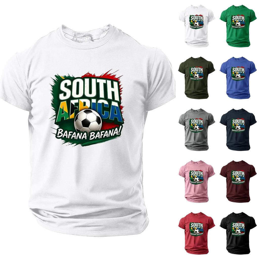 Men's Short Sleeve Crew Neck T-Shirt Featuring South Africa Soccer Graphic Print Bafana Bafana Football Fan Apparel