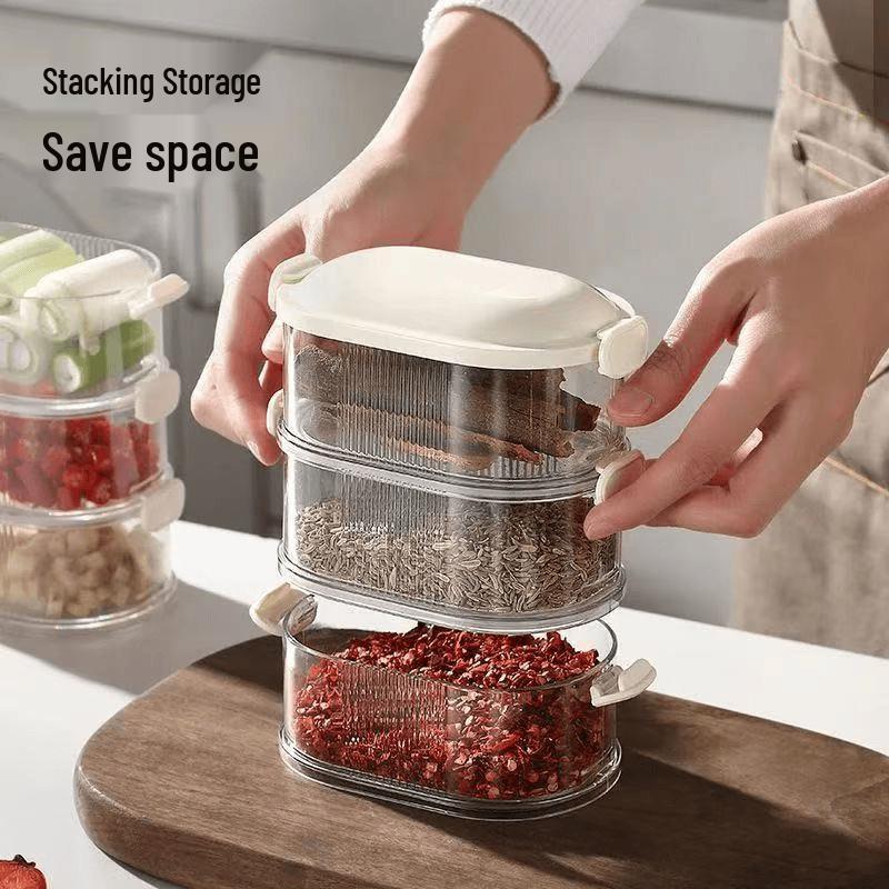 High-End Kitchen Spice & Seasoning Airtight Storage Box with Sichuan Peppercorn and Star Anise Compartments