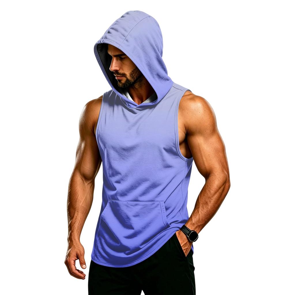 Herren Kapuzen-Ärmelloses Fitness-Weste Muskelpassform Atmungsaktiv Schnelltrocknend Trainings-Tanktop mit Tasche für Training Laufen Fitness