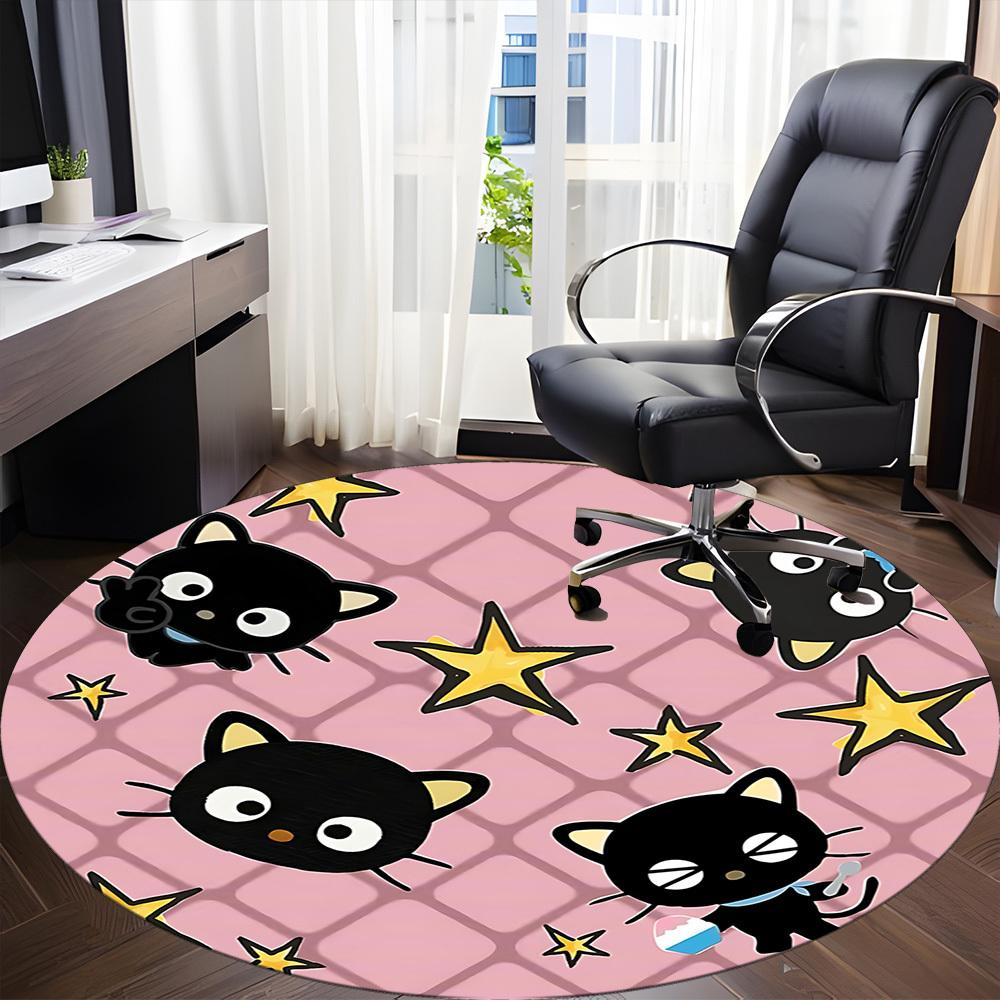 1pc Black Cat Stars Office Round Area Rug, Under Office Chairs Bedroom Living Room Home Decor, Room Deco, Available in Various Sizes
