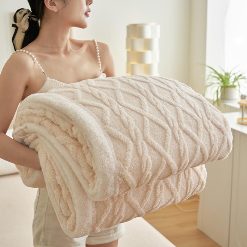 

Всесезонное теплое утолщенное флисовое одеяло - Мягкое, уютное, с геометрическим узором, легкое и прочное для спальни, офисного сна, дивана, общежития 100CM*150CM