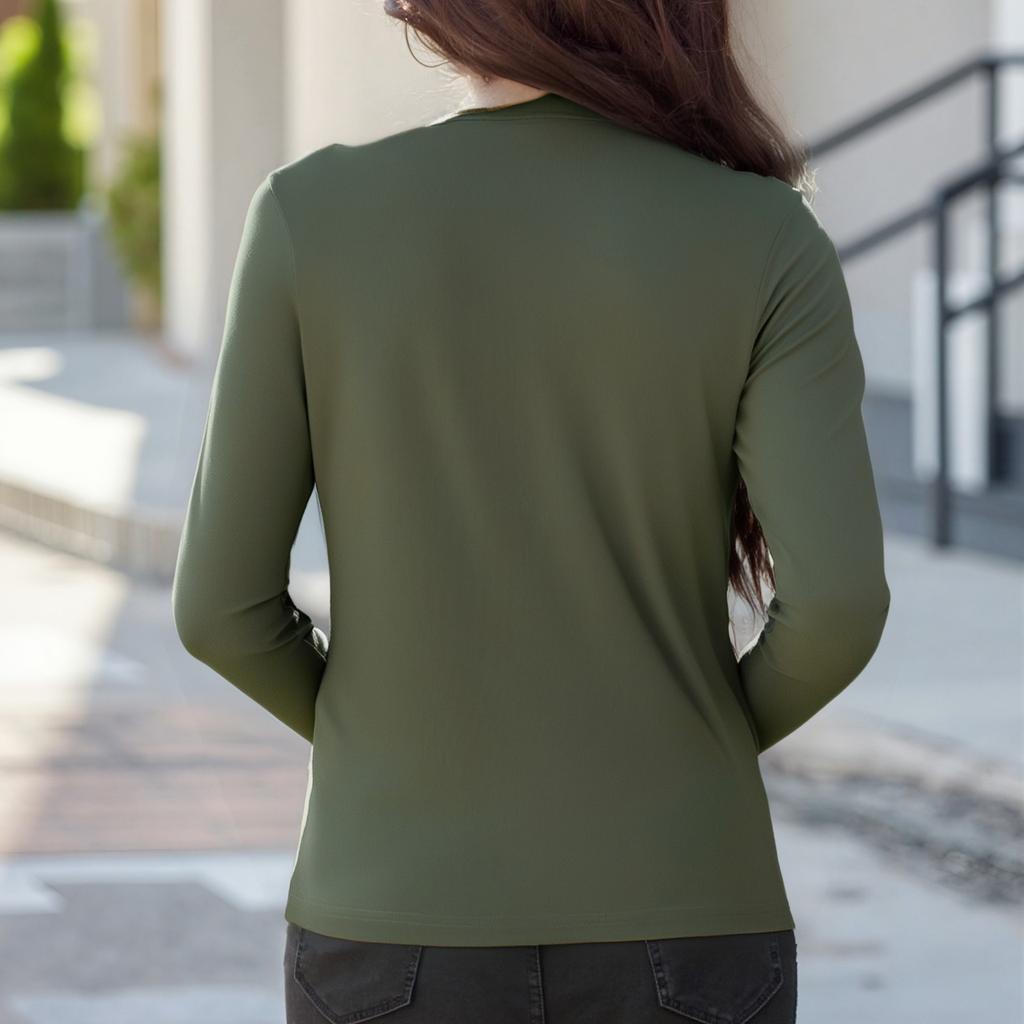 Damenmode Langarm-Pullover-T-Shirt Einfarbiges Langarm-Oberteil