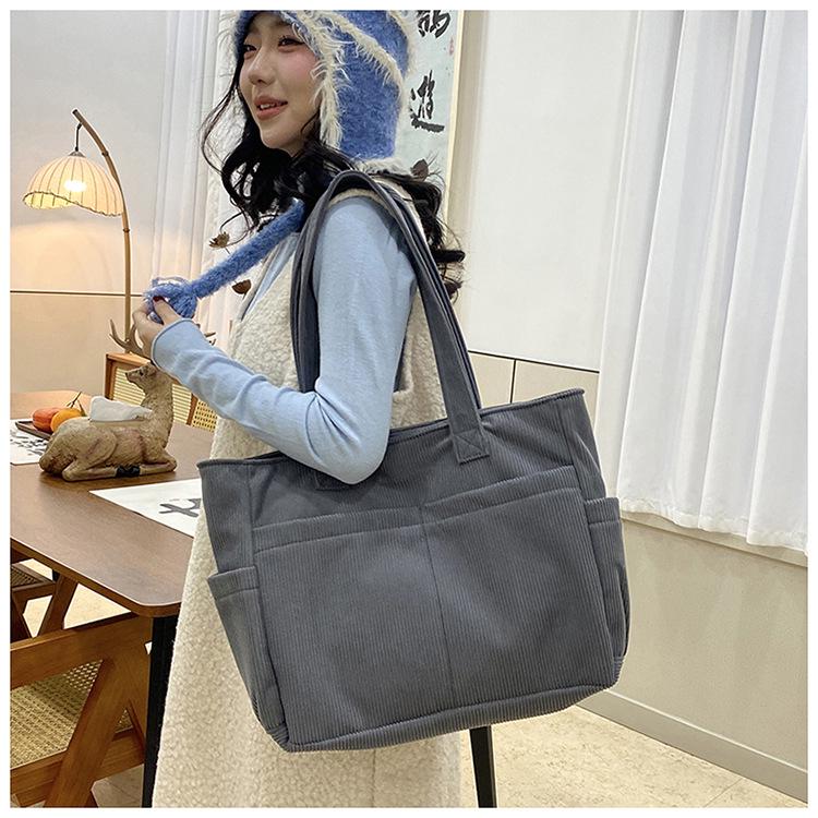 Corduroy Retro Fashion Tote - Multi-Pocket, Large Capacity Handbag.