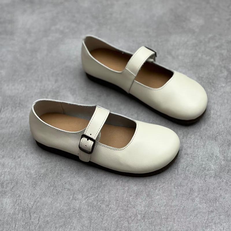 Handmade Leather Single Shoes Soft Leather Soft Sole Flat Round Toe Casual Women's Shoes