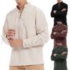 Men Speing Top Stand Collar Lace-up V Neck Long Sleeve Solid Color Gothic Punk Pirate Style Loose Pullover Soft Breathable Men Mid Length Shirt