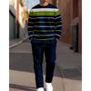 Men's Casual 2-Piece Set Comfortable Long-Sleeved Printing Round Neck Man T-Shirt and Drawstring Sport Two-Piece Sets