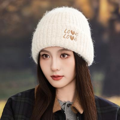 Letter LOVE Fleece Warm Wool Cap Autumn and Winter Windproof Ear Protector Sleeve Stacking Cap