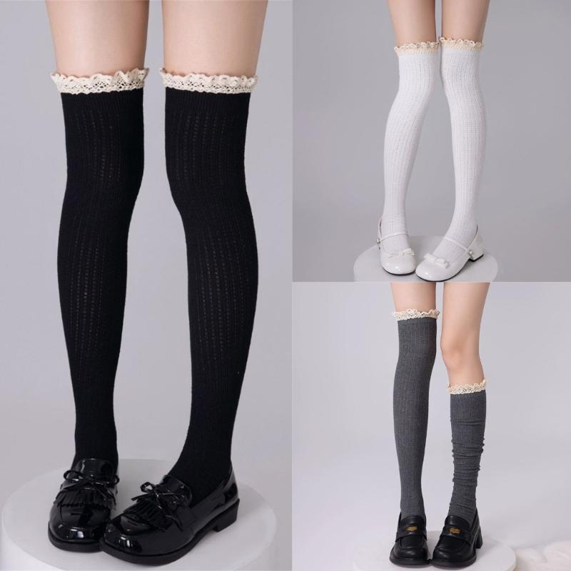 Sweet Lolitas Frilly Thigh Highs Winter Women's Extra Long Boot Socks with Lace Trim Over the Knee Thigh High Stockings