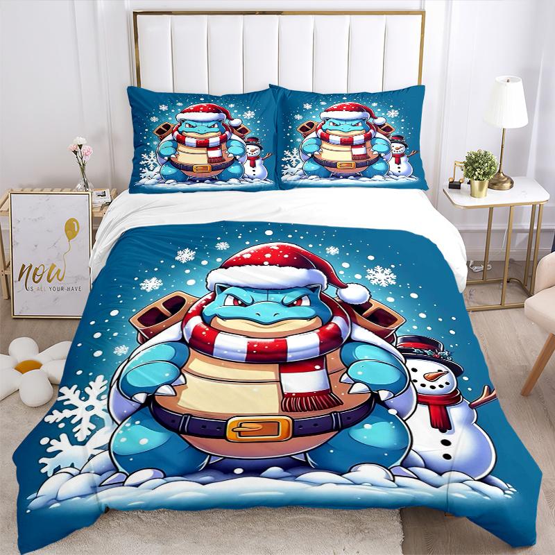 3pcs Squirtle's Winter Wonderland Adventure Quilt Cover Set (1 Quilt Cover + 2 Pillowcases Without Pillow Core), High-Definition Printing for Hom